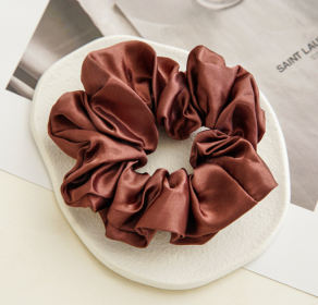 Satin Cloth Large Intestine Circle Hair Tie Set Solid Color (Option: Red brown)